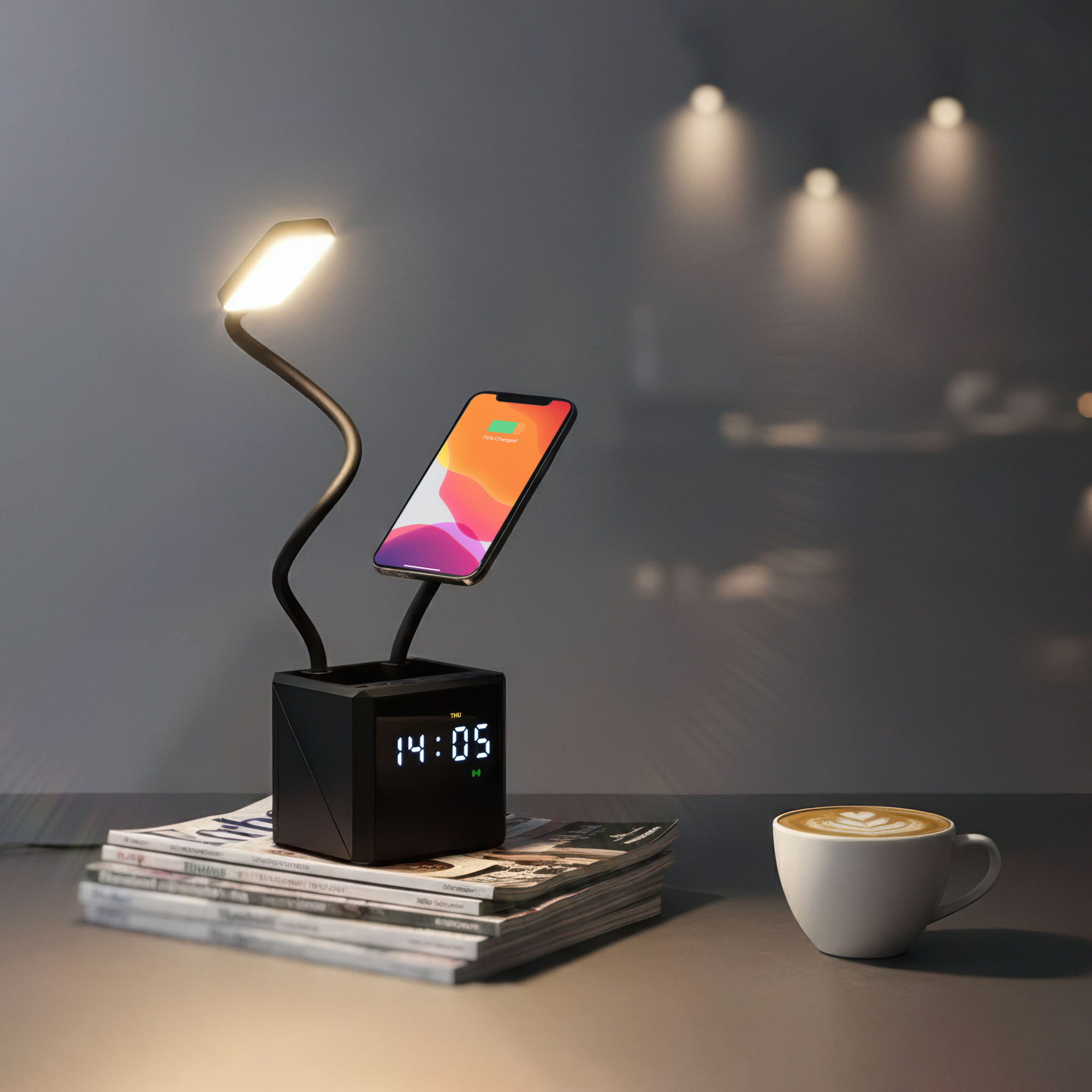 Лампа "Smart Flex" с беспроводным 3в1 (15W) ЗУ с MagSafe, часами, карандашницей и подсветкой логотипа Лампа "Smart Flex" с беспроводным 3в1 (15W) ЗУ с MagSafe, часами, карандашницей и подсветкой логотипа