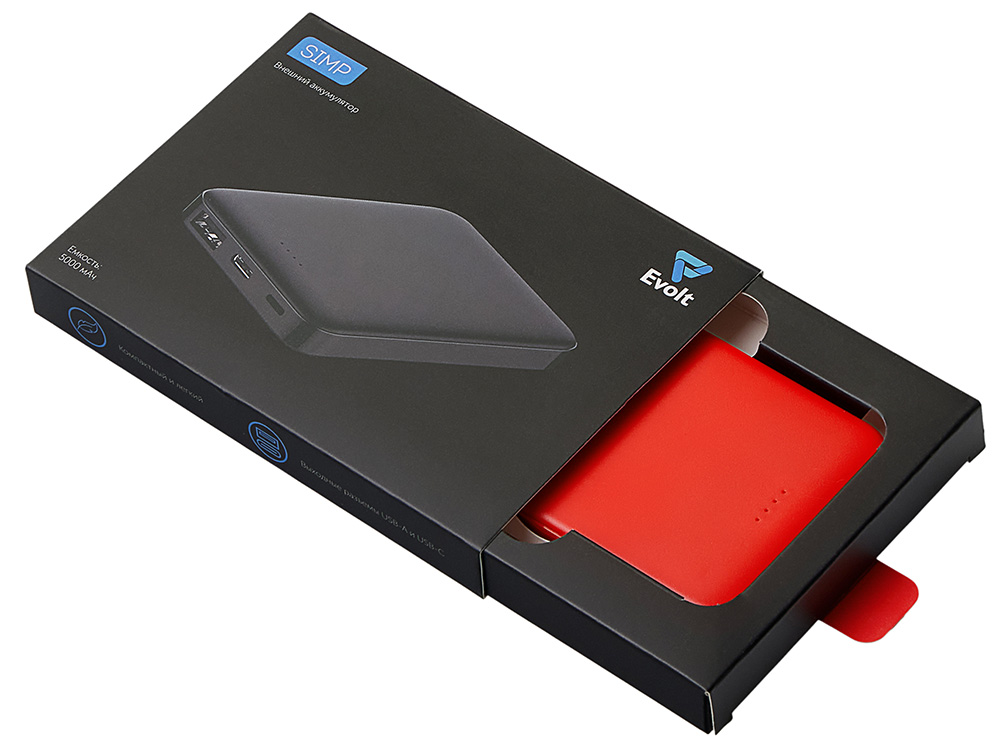 Внешний аккумулятор Simp, 5000 мАч, красный