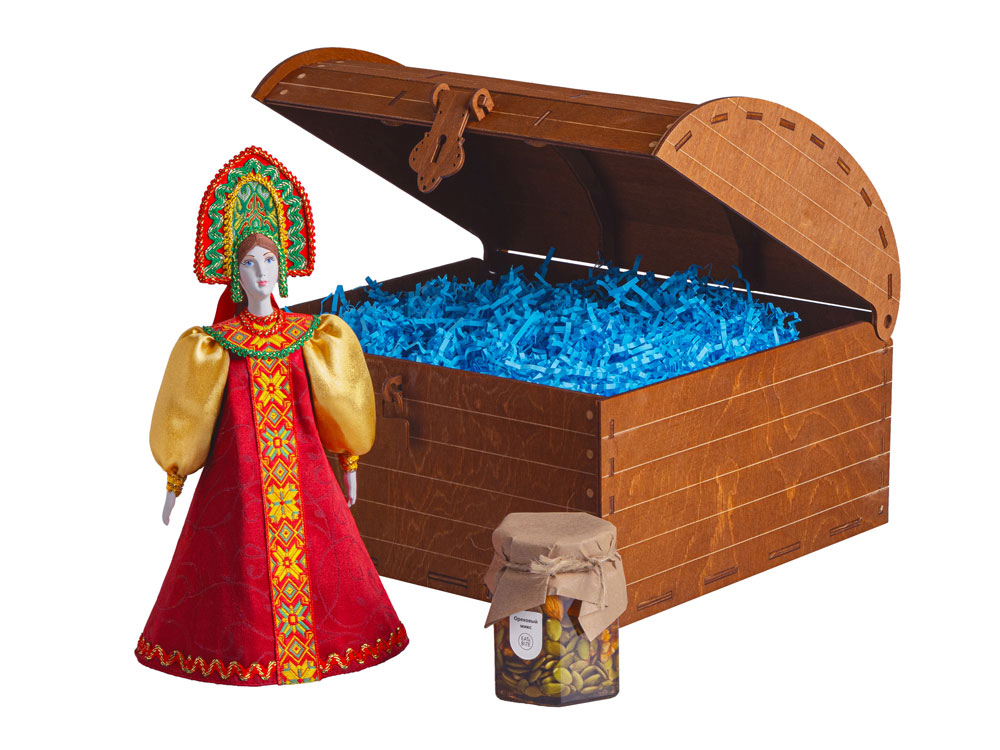 Подарочный набор: кукла фарфоровая, мед, красный