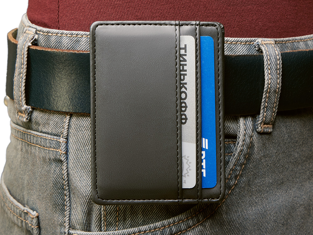 Картхолдер для двух карт и наличных денег с зажимом Crave, черный