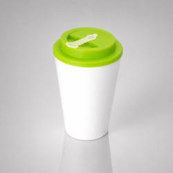Пластиковый стакан Take away с двойными стенками и крышкой с силиконовым клапаном, 350 мл, белый/зел. Яблоко