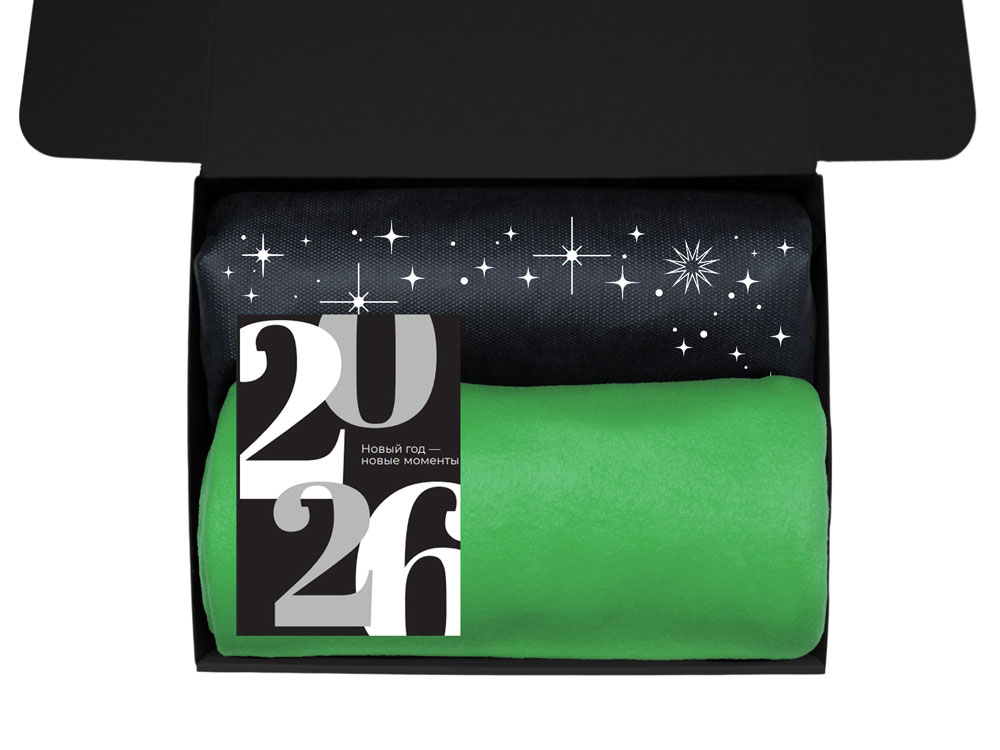 Подарочный набор c пледом, френчпрессом, чаем и медом, зеленый