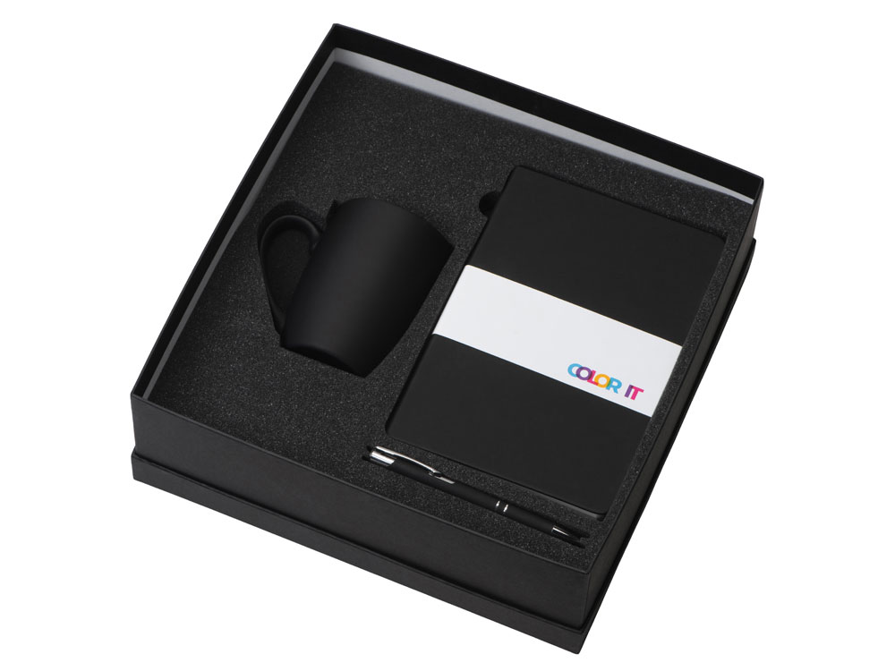 Подарочный набор с блокнотом С1, металлической ручкой и кружкой, черный Подарочный набор с блокнотом С1, металлической ручкой и кружкой, черный