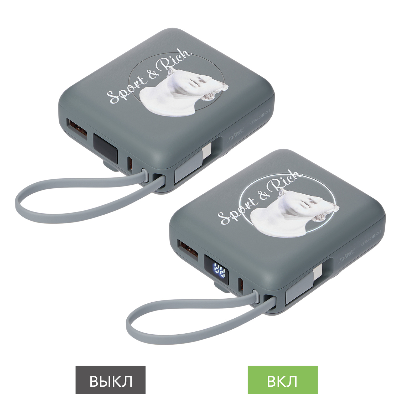 Внешний аккумулятор с подсветкой Риттер PD (Ritter PD) 10000mAh с функцией беспроводной зарядки 15W, серый