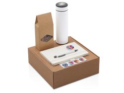 Подарочный набор с термосом, блокнотом, ручкой и чаем, белый