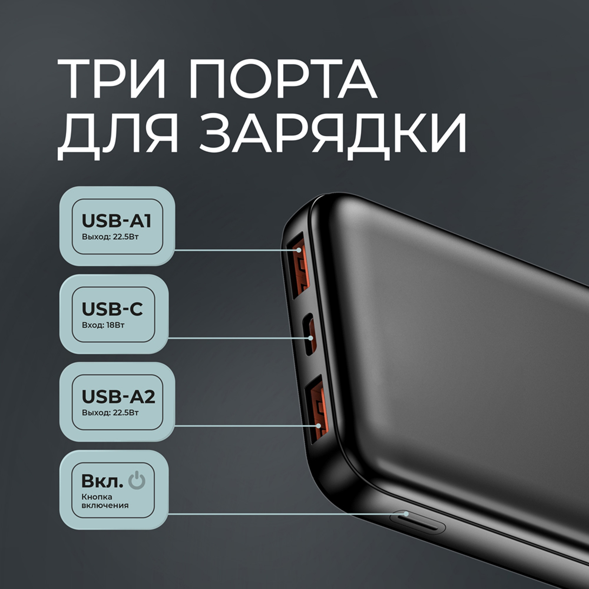 Внешний АКБ NRG Turbo V4 10000 мА-ч, дисплей, черный, Deppa