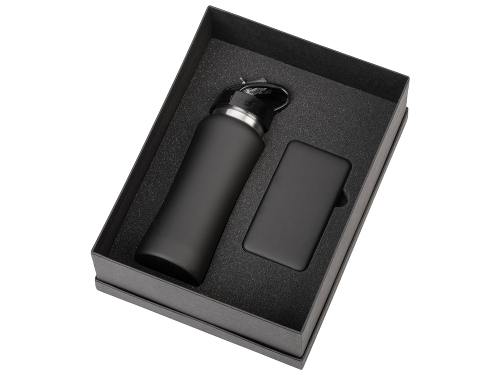 Подарочный набор с бутылкой для воды и повербанком С2, 10000 mAh, черный
