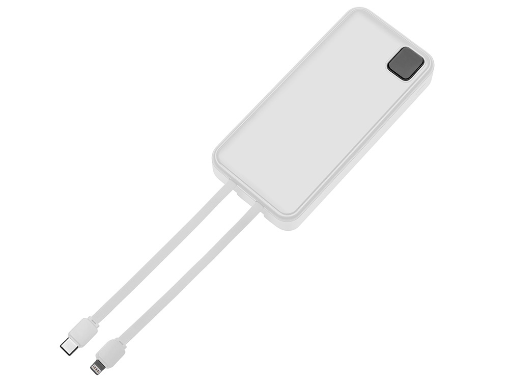 Внешний аккумулятор со встроенными кабелями Фрэйм Про, быстрая зарядка, 20000мач, белый