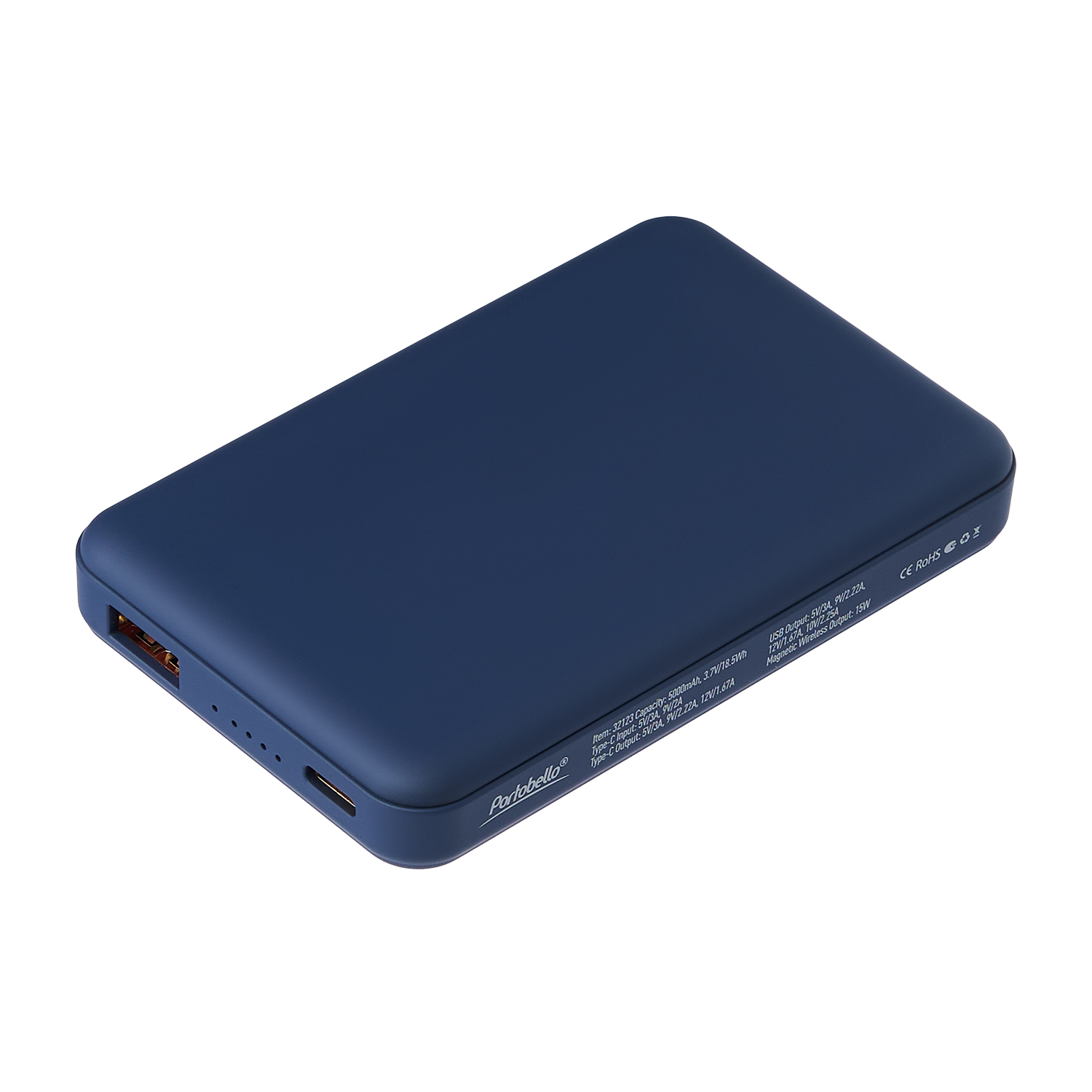 Внешний аккумулятор Ларго PD (Largo PD) 5000mAh с функцией беспроводной зарядки 15W, синий Внешний аккумулятор Ларго PD (Largo PD) 5000mAh с функцией беспроводной зарядки 15W, синий