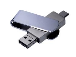 USB 3.0-флешка на 32 Гб поворотный механизм, c дополнительным разъемом Micro USB с одноцветным металлическим клипом