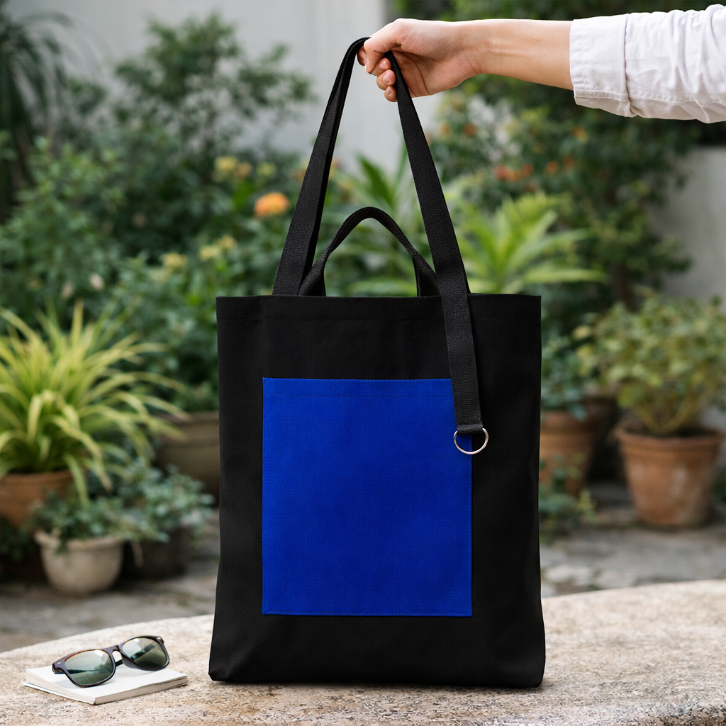 Шоппер Superbag Big Pocket, с карманом на молнии (черный с синим)