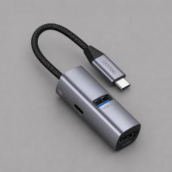 USB-хаб 3 в 1 USB-C - USB-A3.0 + USB-C PD100Вт + HDMI, серый, Deppa USB-хаб 3 в 1 USB-C - USB-A3.0 + USB-C PD100Вт + HDMI, серый, Deppa