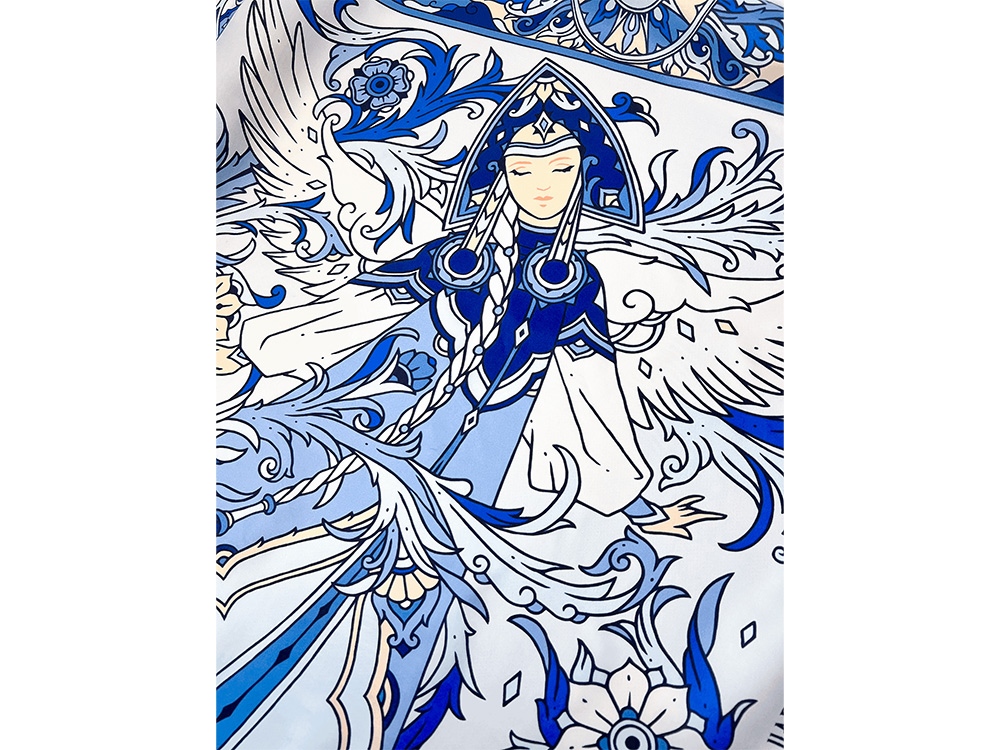 Платок Царевна-Лебедь 100% шелк, синий