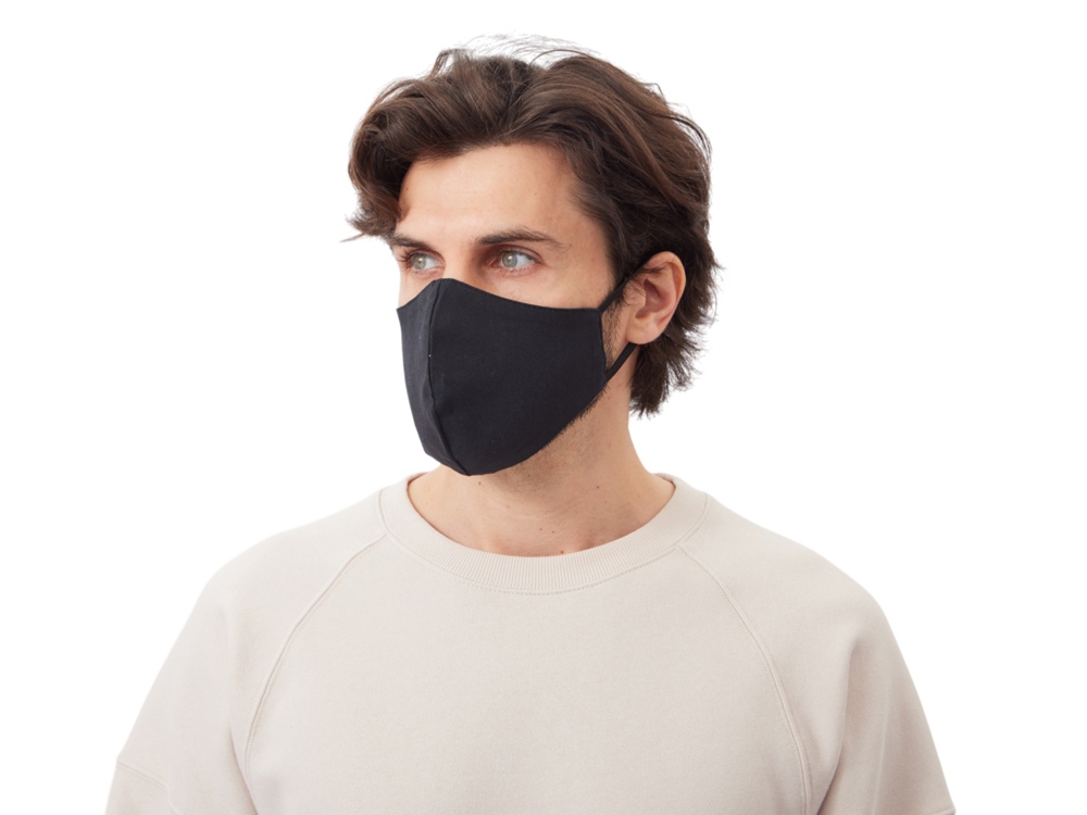 Маска для лица многоразовая из хлопка, анатомической формы, черный