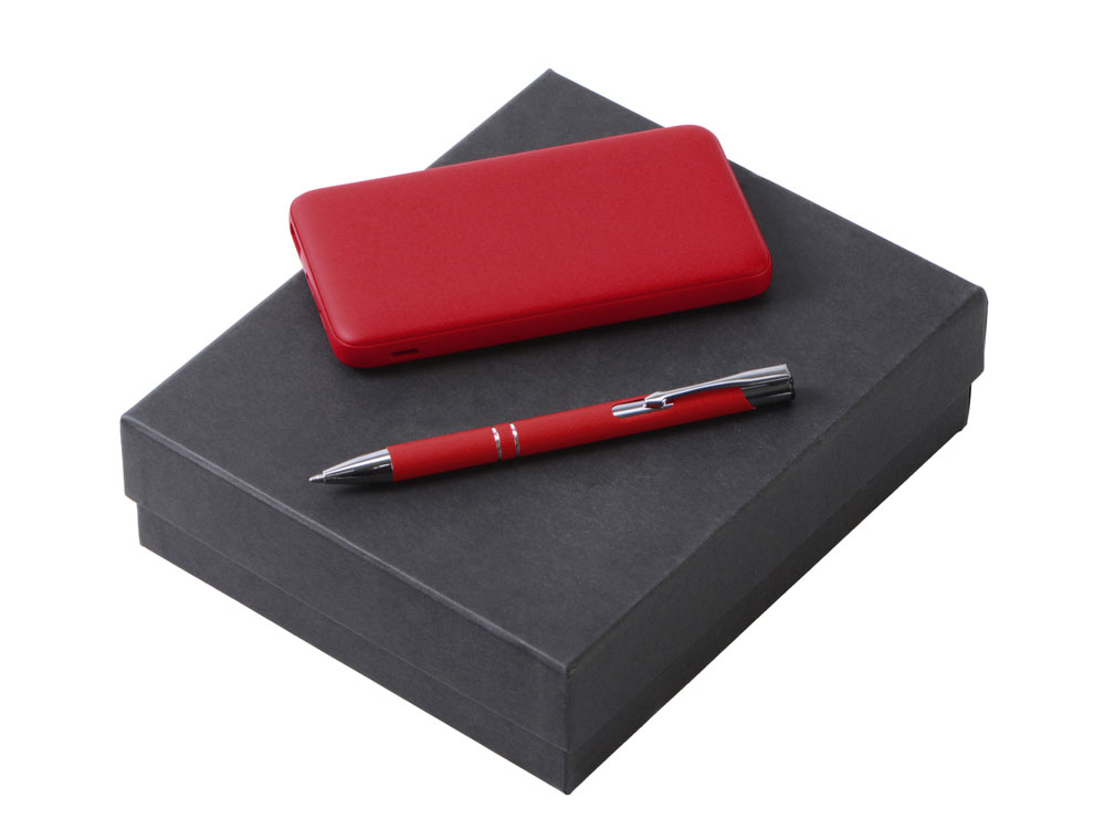 Подарочный набор c ручкой и повербанком 10000 mAh, красный Подарочный набор c ручкой и повербанком 10000 mAh, красный