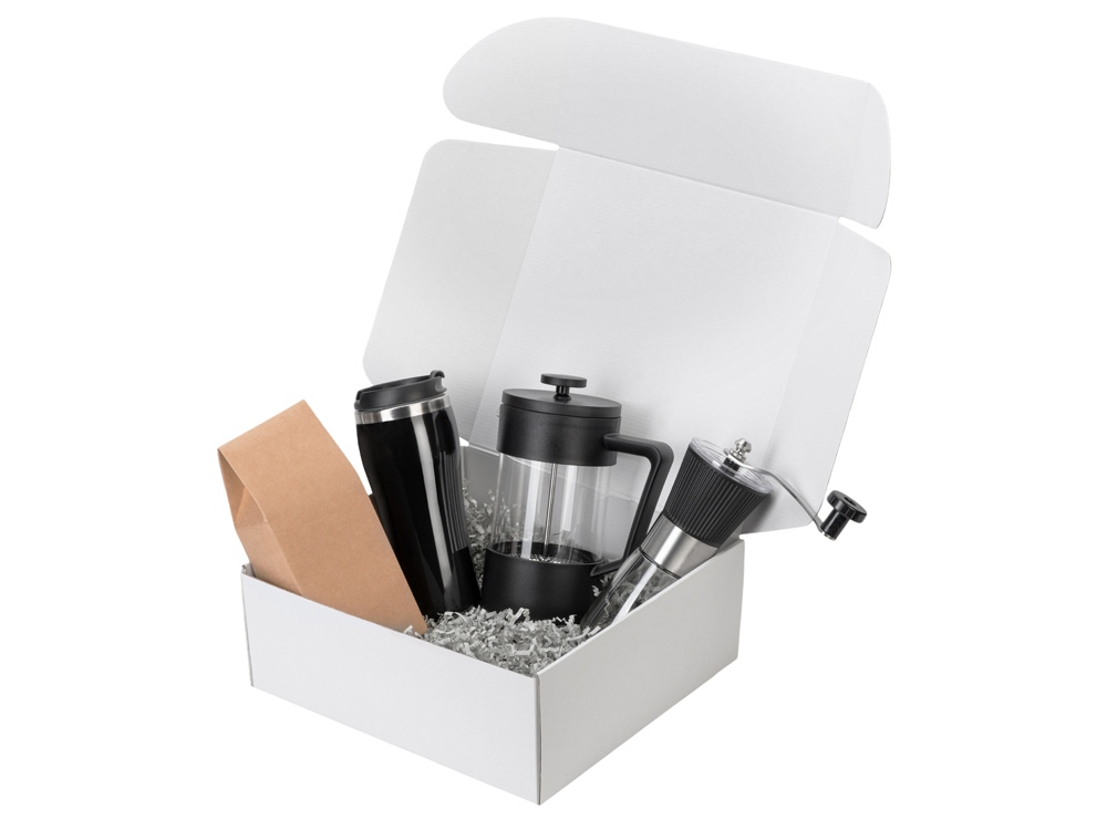 Подарочный набор с кофе, кружкой и френч-прессом Бодрое утро 2.0, черный