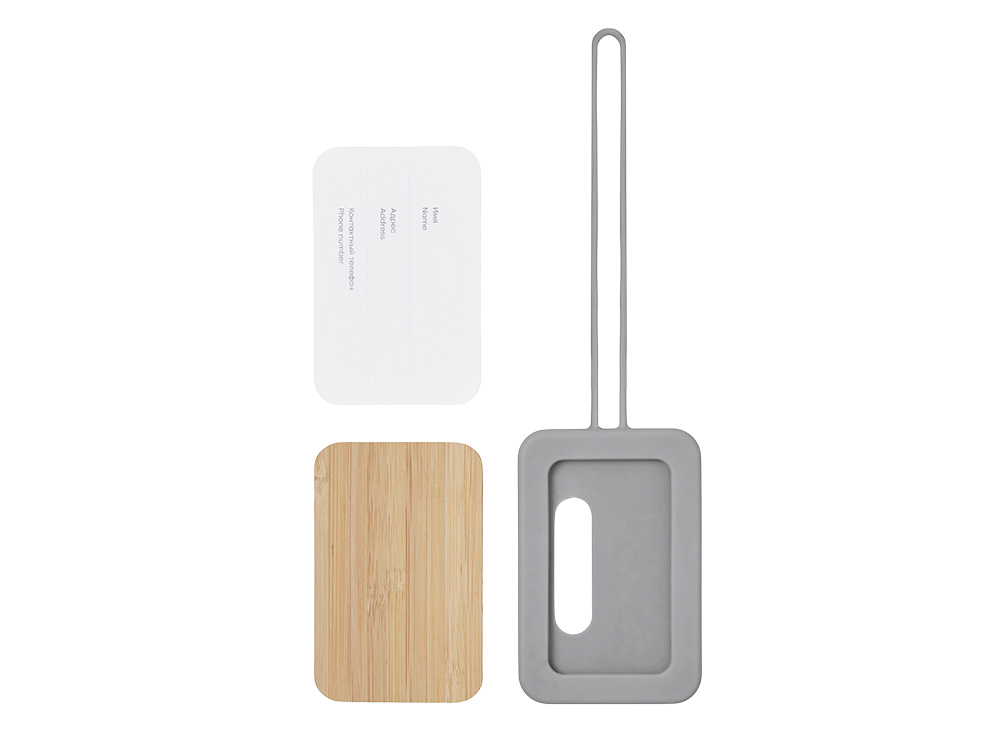 Бамбуковая багажная бирка с силиконовым чехлом Тагу, серый
