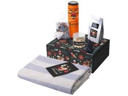 Подарочный набор c пледом, термосом, свечой и миндалем, оранжевый