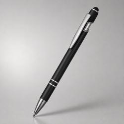 Ручка металлическая soft-touch шариковая со стилусом Sway, черный/серебристый (P)