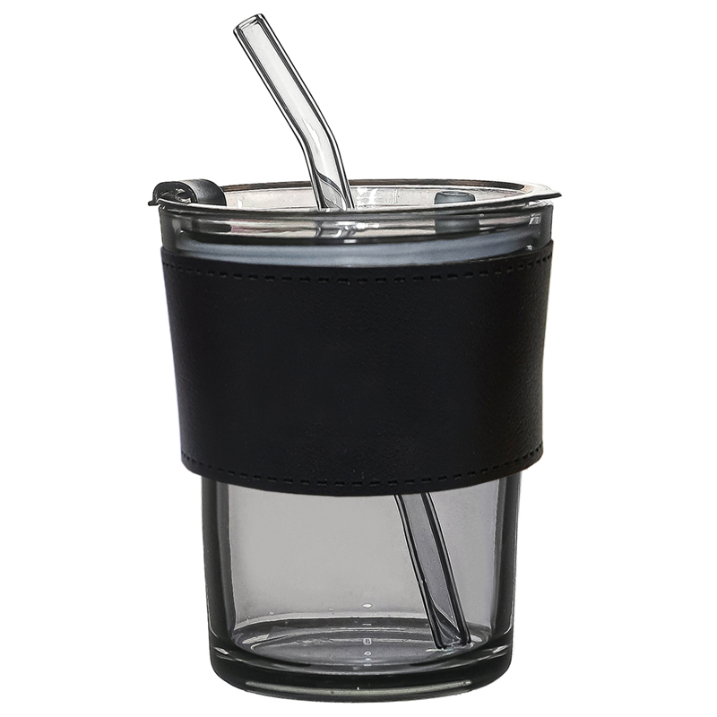 Стакан стеклянный с трубочкой и капхолдером Karamel, черный