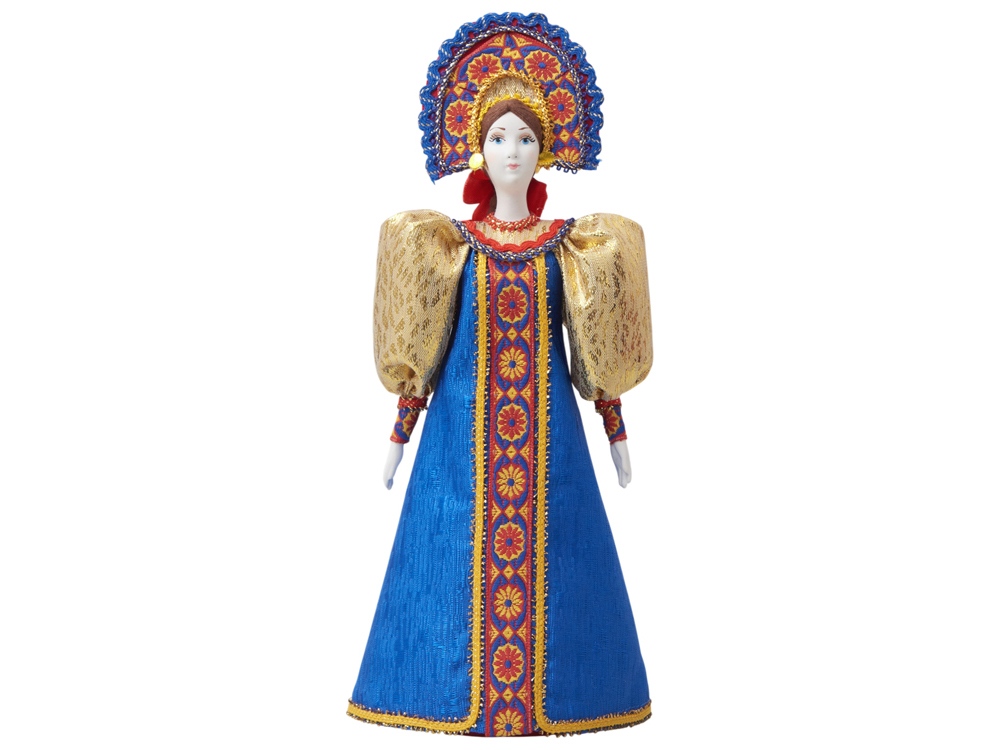 Подарочный набор: кукла фарфоровая, чай Малина с мятой, синий