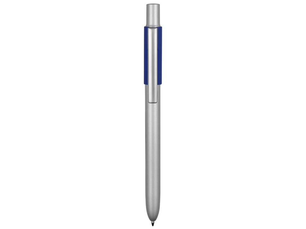 Ручка металлическая шариковая Bobble с силиконовой вставкой, серый/синий