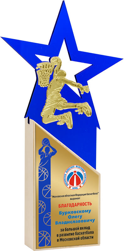 Акриловая награда с сублимационной печатью баскетбол