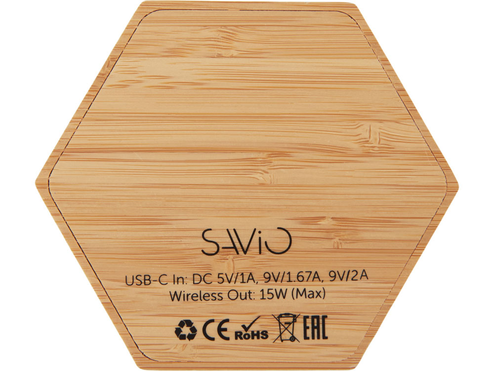 Беспроводное зарядное устройство Gex, 15 Вт, бамбук