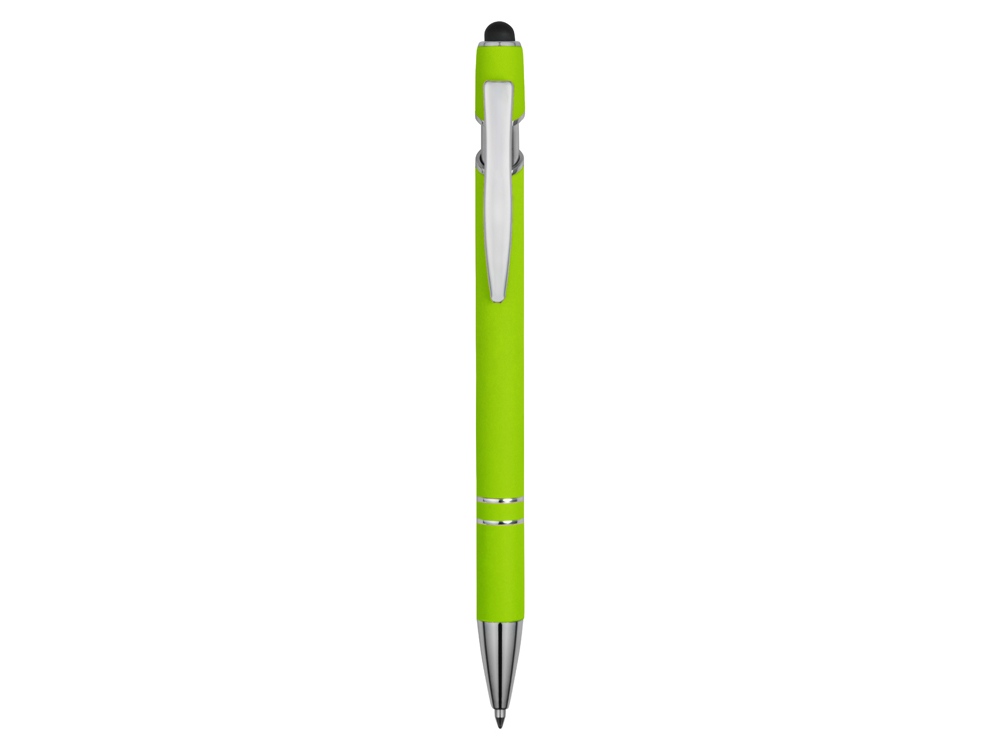Ручка металлическая soft-touch шариковая со стилусом Sway, зеленое яблоко/серебристый
