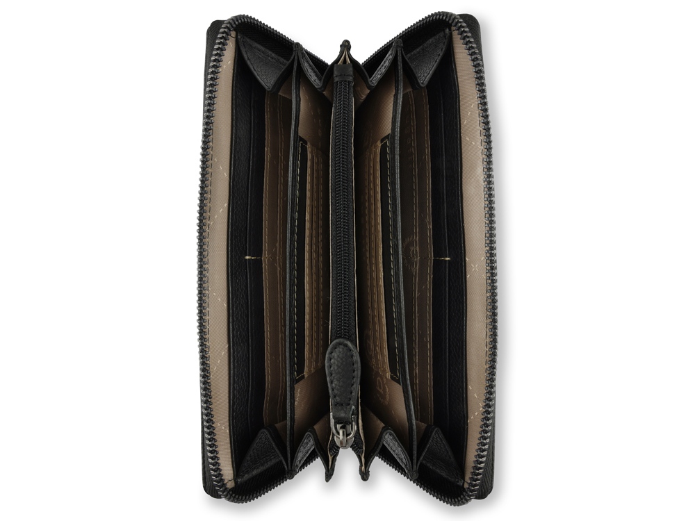 Кошелёк женский BUGATTI Bella, с RFID защитой, чёрный, воловья кожа/полиэстер, 18,5х2,5х10 см