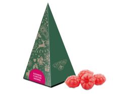 Елка из картона с бронзовым новогодним паттерном с малиновым монпансье, 50 г.