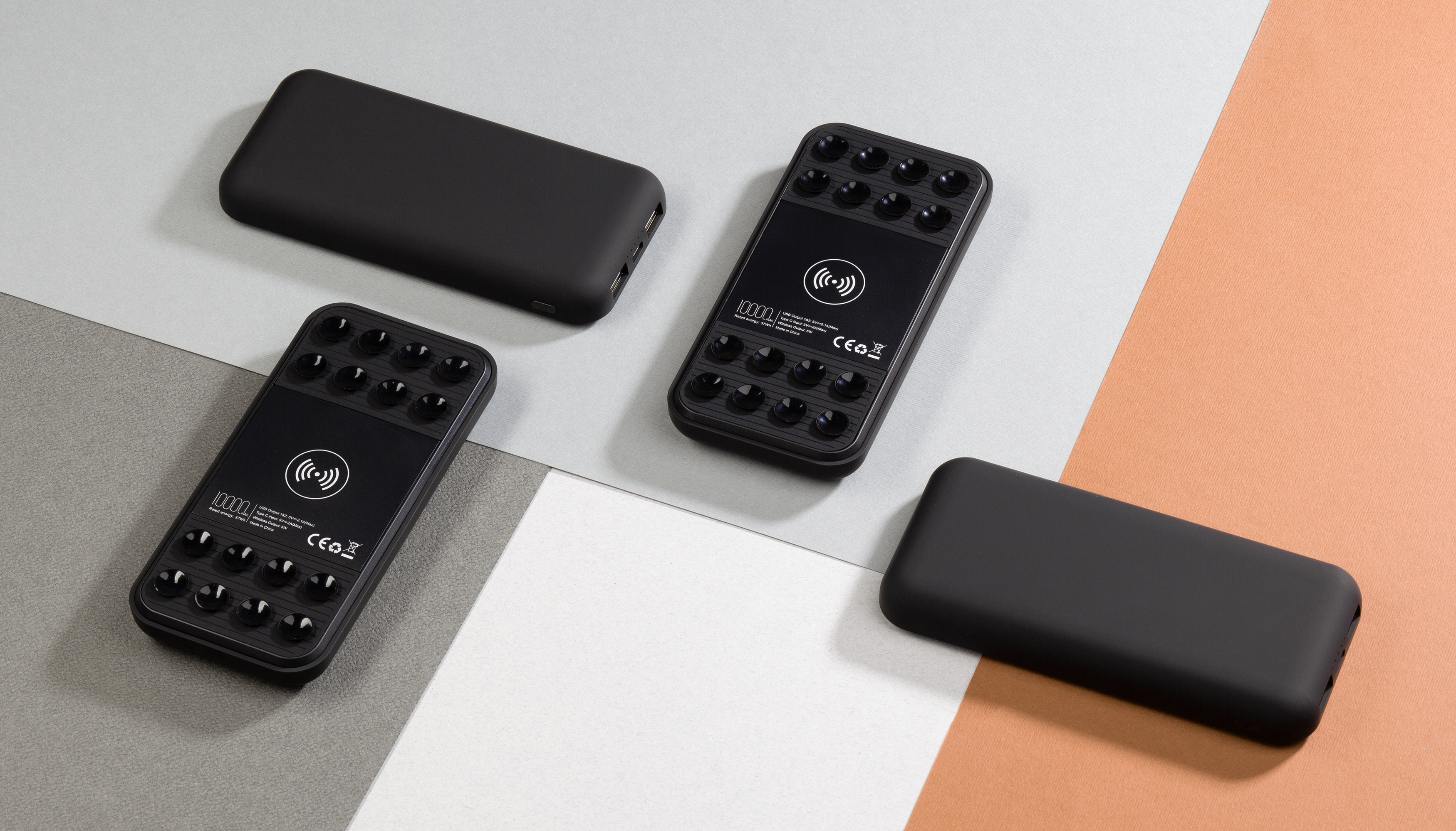 Беспроводное зарядное устройство "Sticky SOFTTOUCH", 10000 mAh с подсветкой логотипа и присосками Беспроводное зарядное устройство "Sticky SOFTTOUCH", 10000 mAh с подсветкой логотипа и присосками