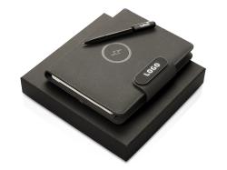 Подарочный набор металлическая ручка и блокнот А5 Twilight  со светящимся логотипом и пауэрбэнком