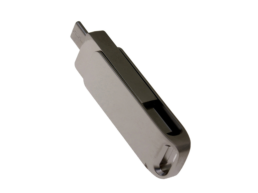 USB-флешка на 64 Гб поворотный механизм 2 в 1, c дополнительным разъемом Type-C с одноцветным металлическим клипом, серый