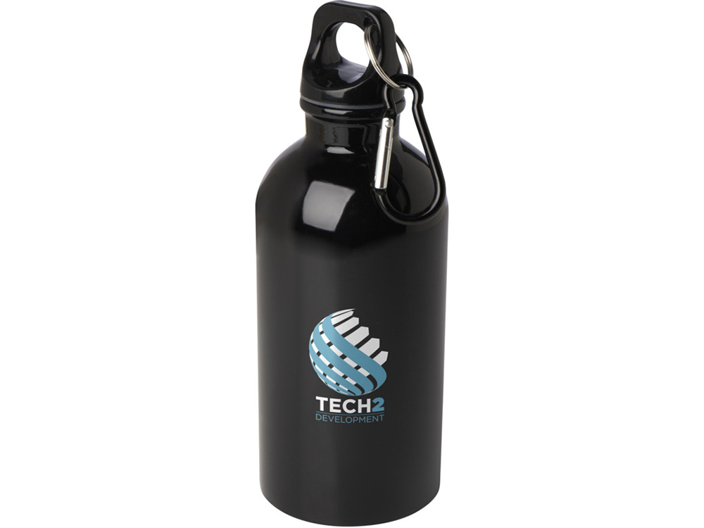 Одностенная бутылка для воды с карабином Oregon, изготовленная из нержавеющей стали, сертифицированной по стандарту RCS, объемом 400 мл - сплошной черный