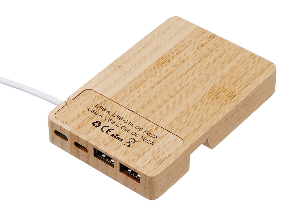 USB хаб Memo, 2*USB, 2*Type C, бамбук USB хаб Memo, 2*USB, 2*Type C, бамбук