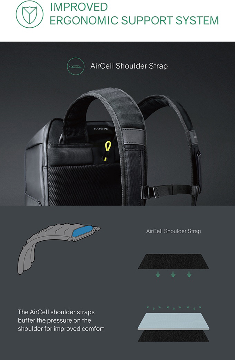 Рюкзак KORIN FlipPack 47х30х17 см, зеленый/черный