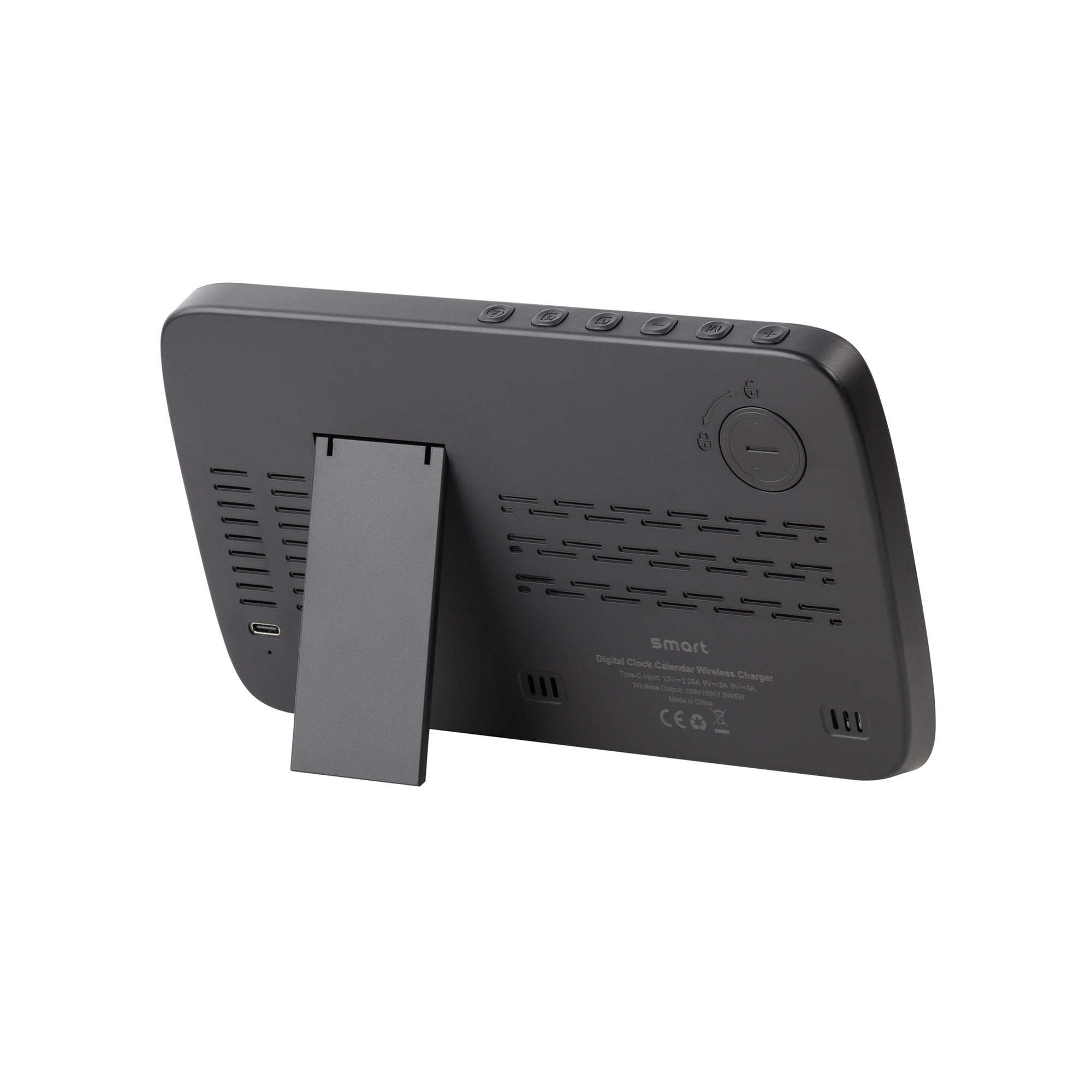 Настольные часы "Smart Screen" с беспроводным (15W) зарядным устройством, гигрометром, термометром, календарём, с подсветкой логотипа Настольные часы "Smart Screen" с беспроводным (15W) зарядным устройством, гигрометром, термометром, календарём, с подсветкой логотипа