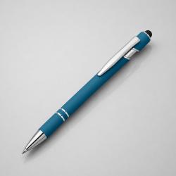 Ручка металлическая soft-touch шариковая со стилусом Sway, синий/серебристый (P)