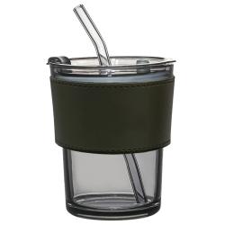 Стакан стеклянный с трубочкой и капхолдером Karamel, зелёный
