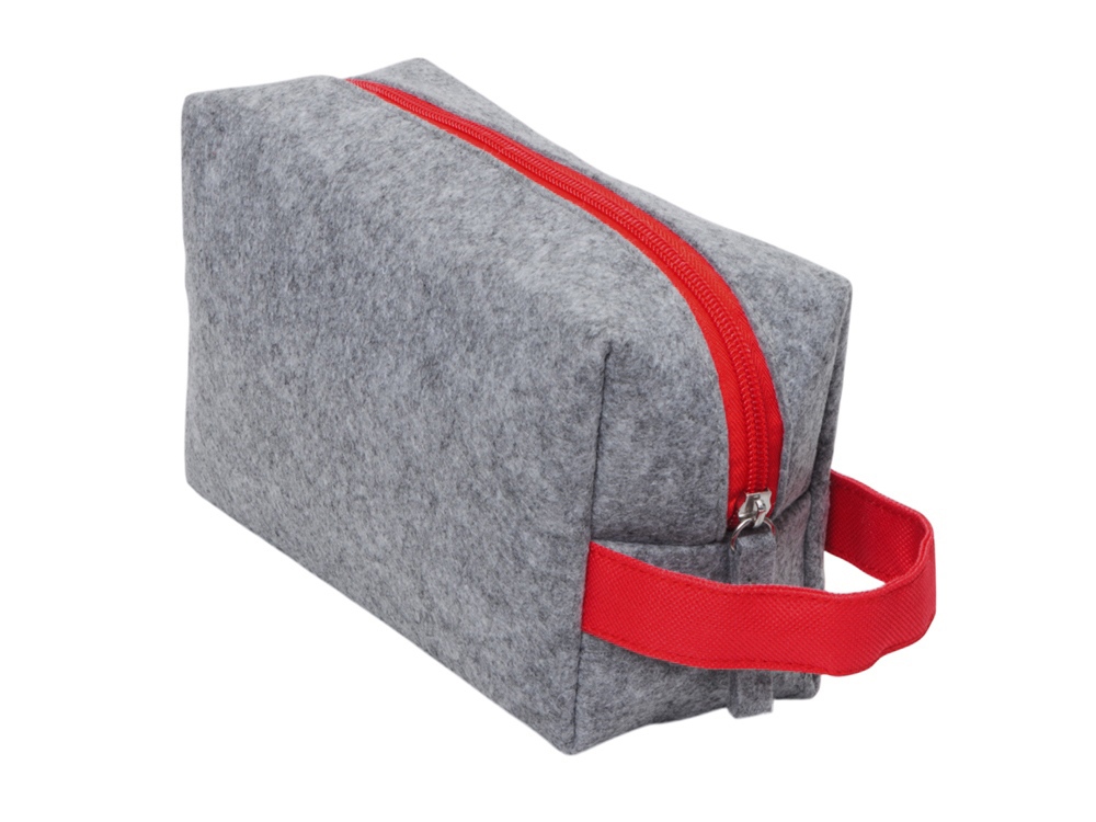 Органайзер для электроники и проводов Felt из RPET-фетра с ручкой, серый с красным