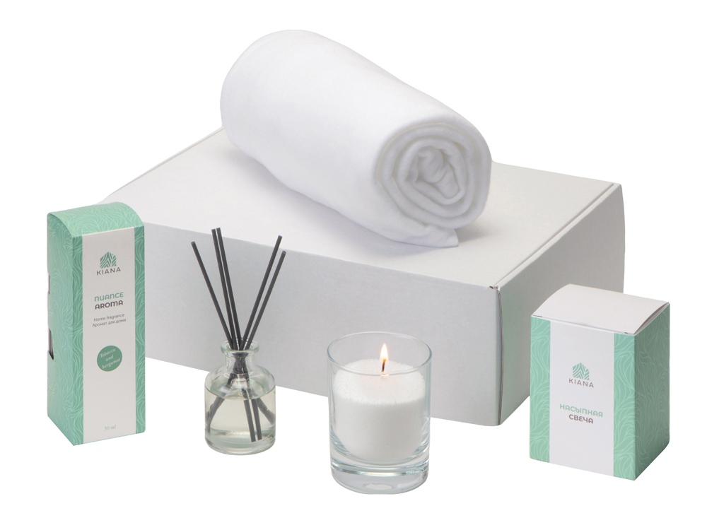 Подарочный набор White light 2.0 с пледом, диффузором, насыпной свечой