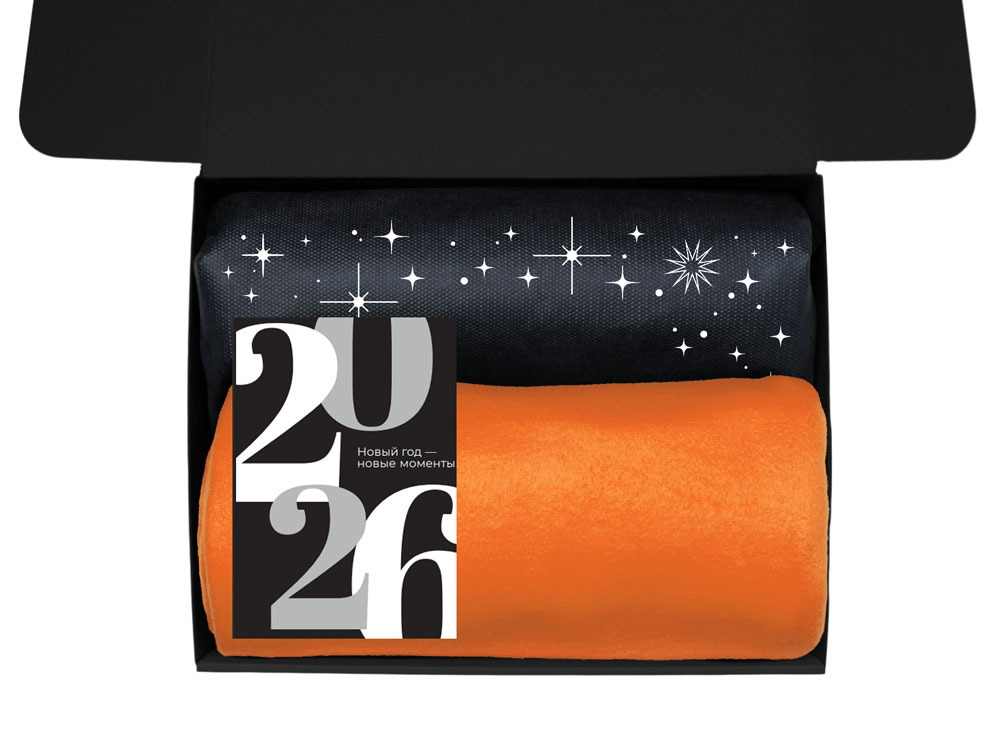 Подарочный набор c пледом, френчпрессом, чаем и медом, оранжевый