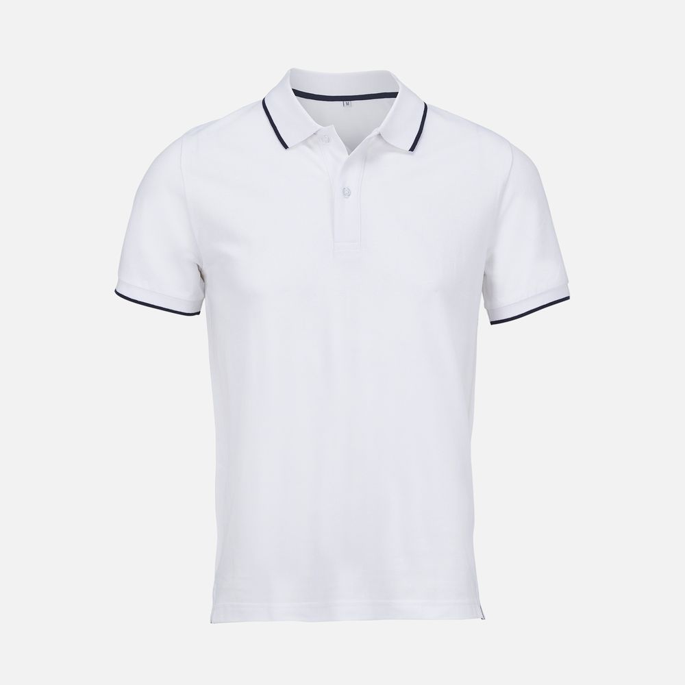 Рубашка поло унисекс Palermo, белая с темно-синим Рубашка поло унисекс Palermo, белая с темно-синим