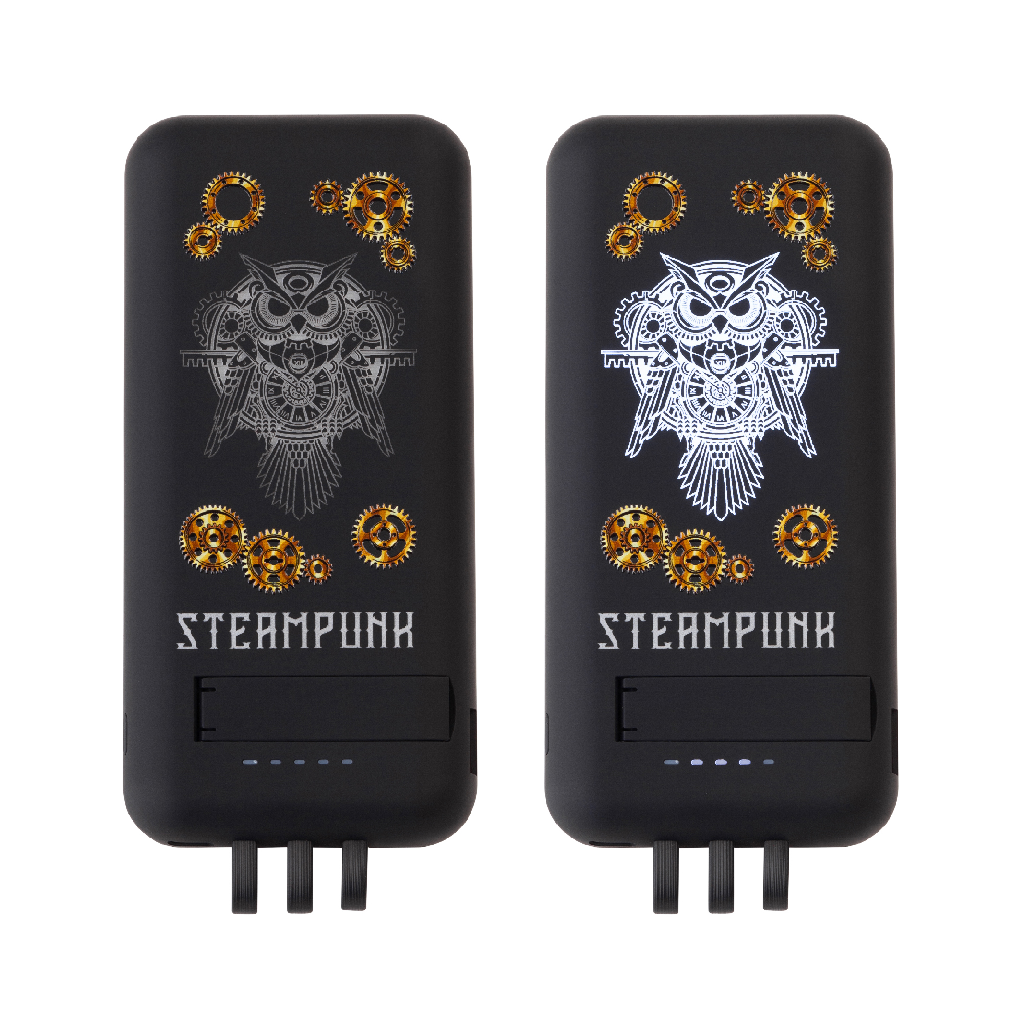 Беспроводное зарядное (22.5/15W) устройство "Topfull SOFTTOUCH" 10000 mAh с подсветкой лого, присосками, встроенными кабелями, с подставкой