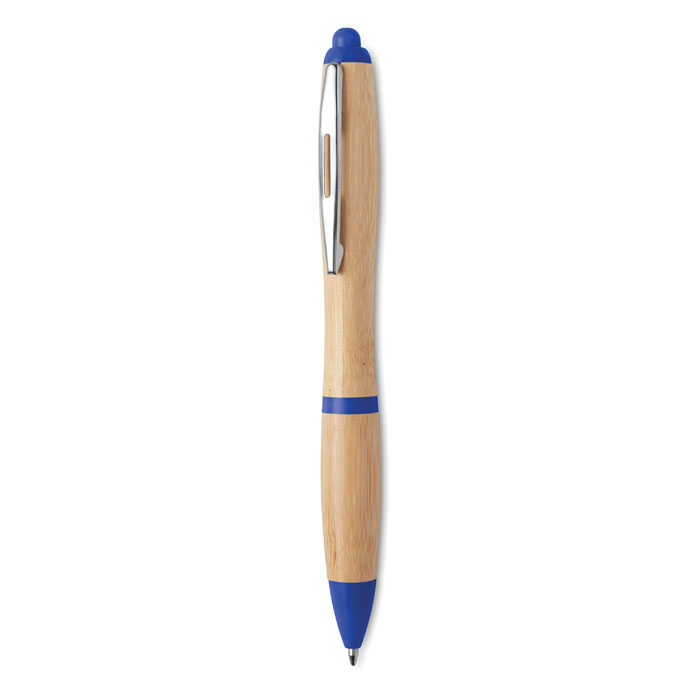 Ручка шариковая из бамбука и пластика синего цвета