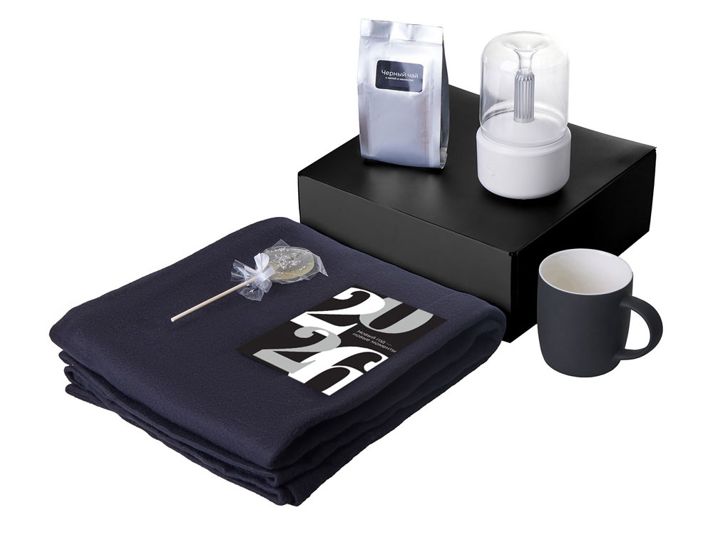 Подарочный набор с пледом, увлажнителем и кружкой, черный