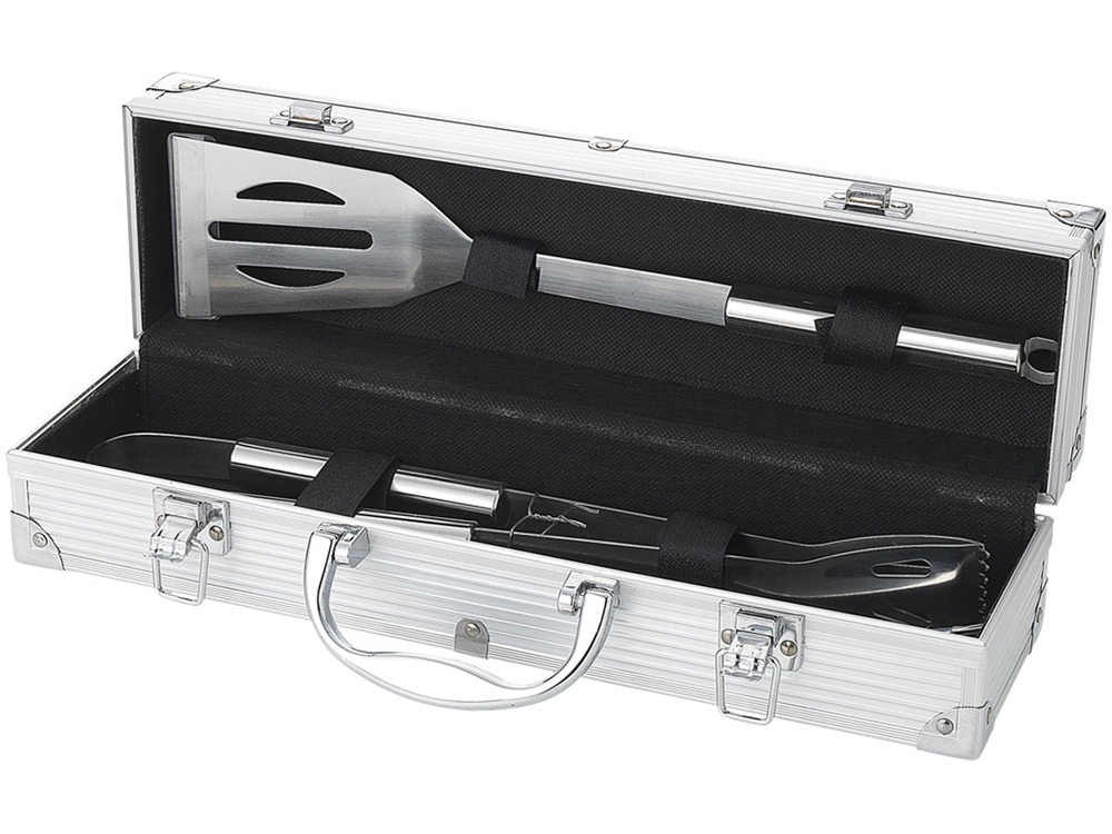 Набор для барбекю в кейсе: лопатка, щипцы, вилка Salvy (P) Набор для барбекю в кейсе: лопатка, щипцы, вилка Salvy (P)