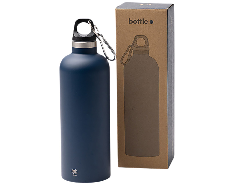 Бутылка LUWAK/ЛЮВАК из переработанной нержавеющей стали с карабином, синий нейви