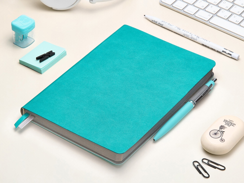 Ежедневник А5 датированный Boston 2026, морская волна с серым обрезом